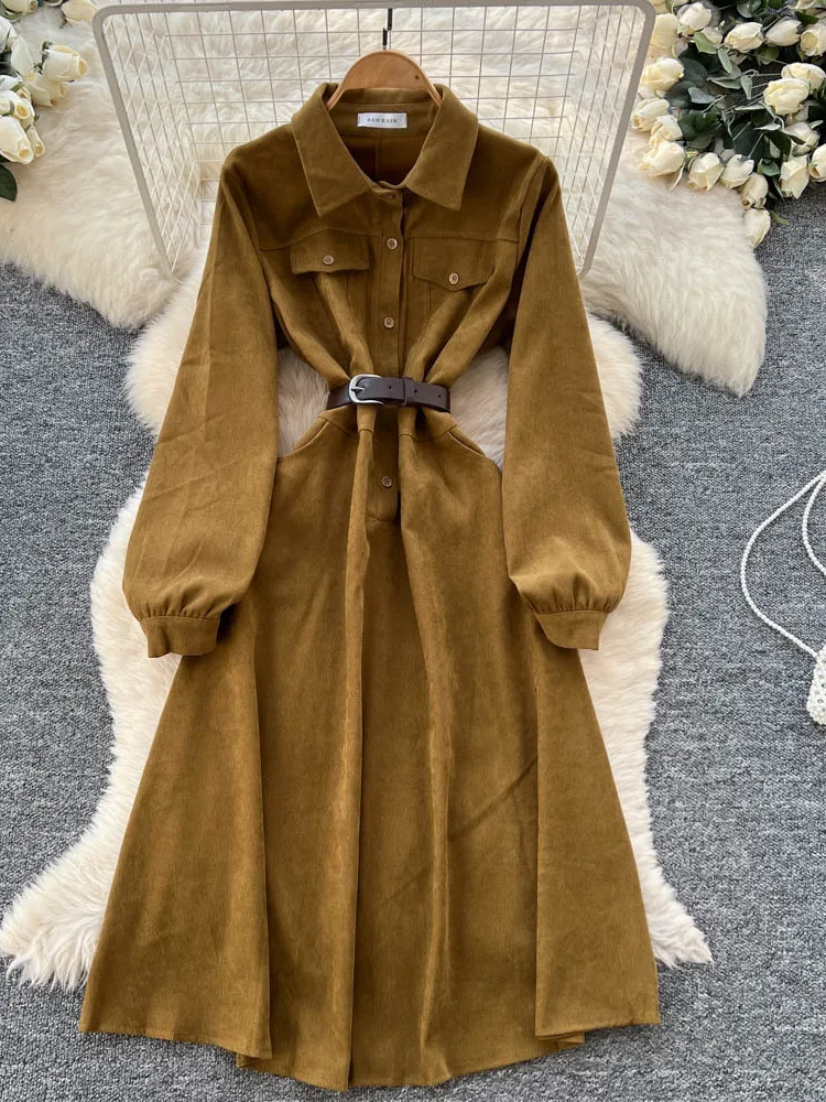 Herbst Faion Lässige leichte Maturi Wind Dr Damen High-End-Gefühl Gürtel Taille Abnehmen Lange IRT Dr