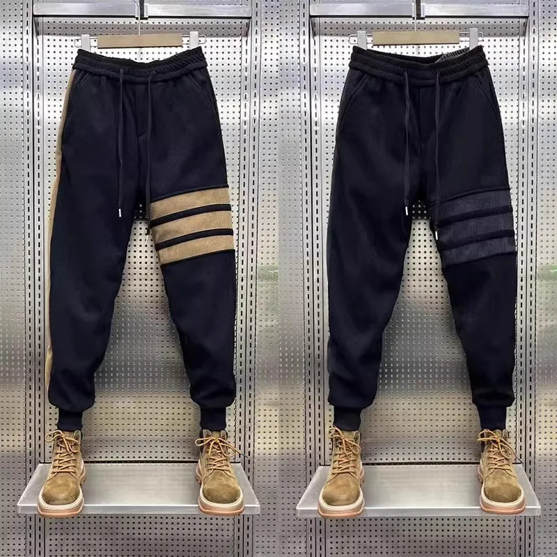 

Мужские повседневные полосатые облегающие спортивные штаны, осень-зима, большие размеры 300, американские модные брендовые спортивные штаны с манжетами Harlan...