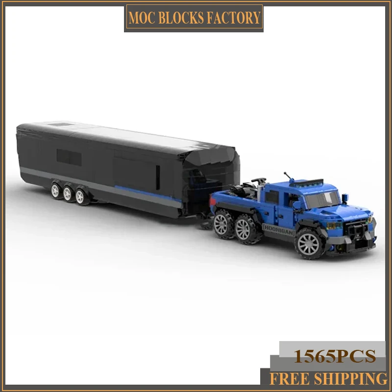 City Car Model Moc Building Bricks F-150 Vehicle With Trailer Technology Modular Blocks Gifts Christmas Toys DIY Sets Assembly