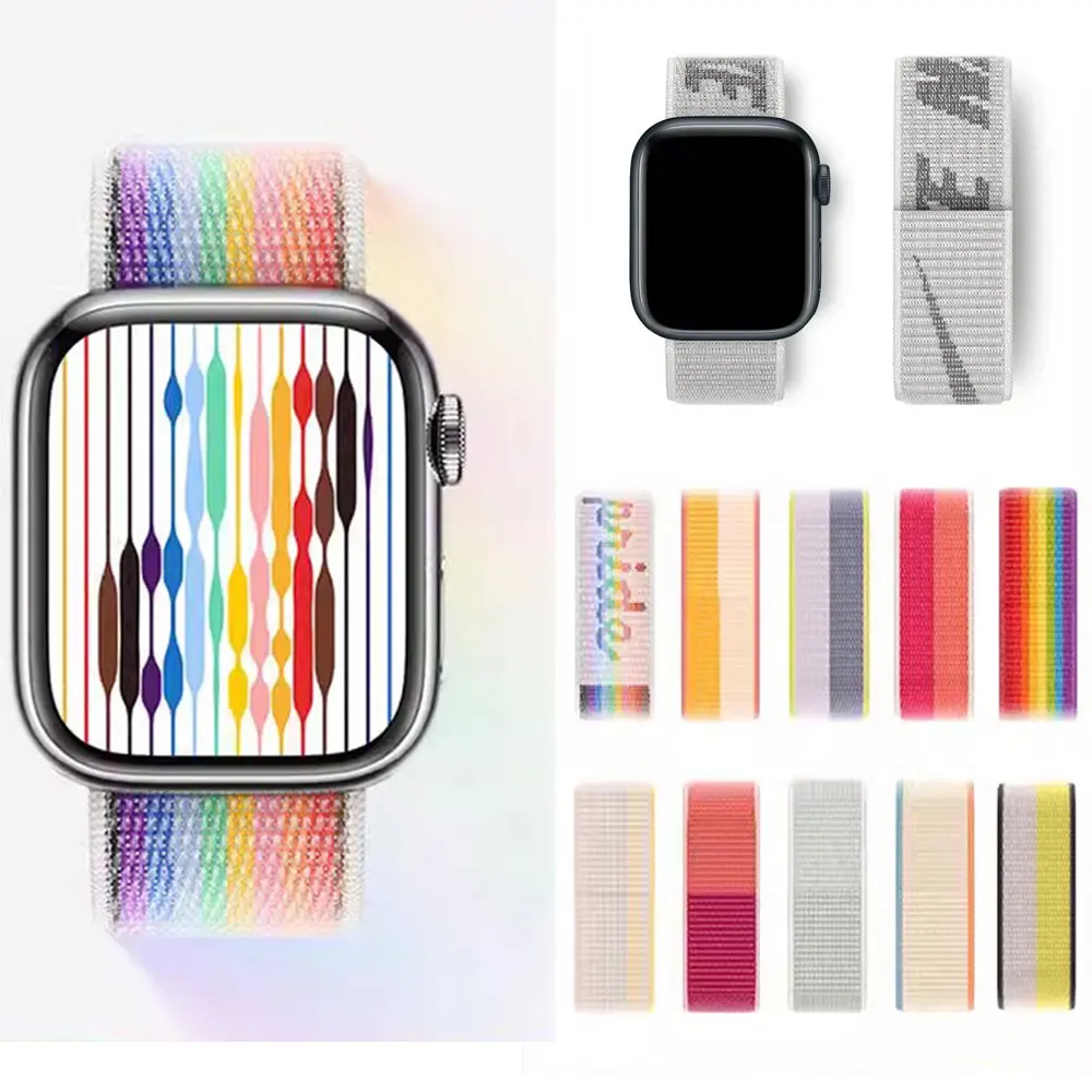 Nylon loop Strap For Apple Watch Band Ultra-2 49mm 44mm 40mm 45mm 41mm Sport pride Bracelet iwatch bands Series 9 8 se 7 6 5 4 3