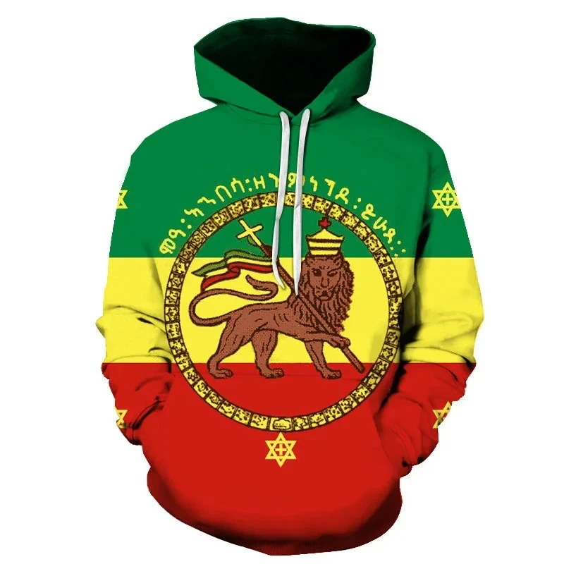 Africa Ethiopia Flag Reggae 3d Print Hoodie Men Retro Tribe Lion Graphic Sweatshirt Street Long Sleeve Hoody Casual Kids Hoodies