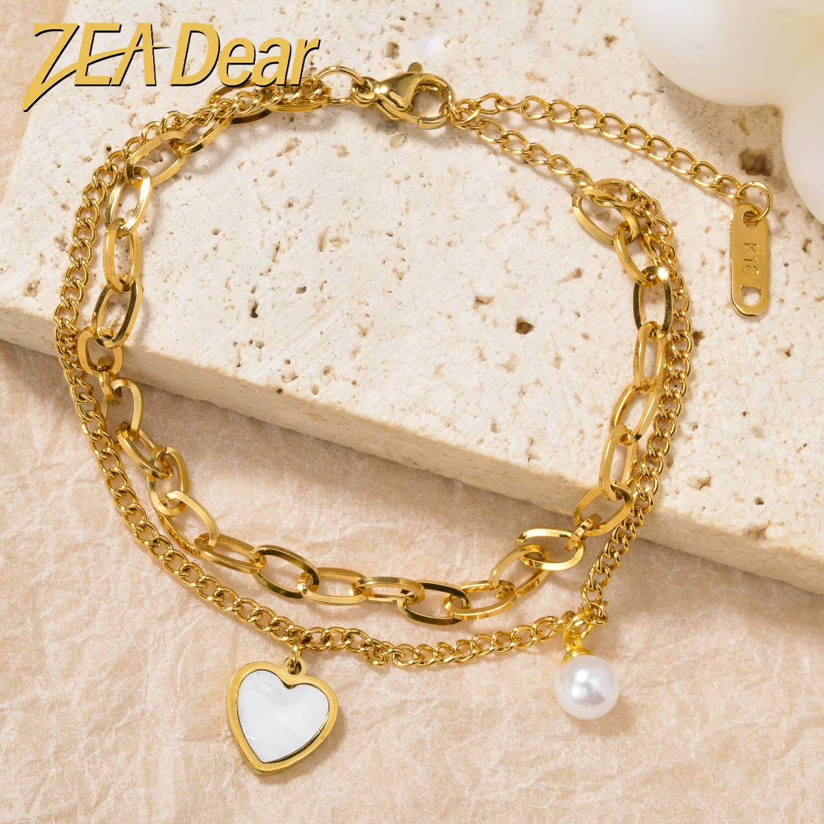 ZEADear Layered Bracelets Heart Charm Wristlet Gold Color Chains on Hand Leg Links Cute Jewelry Women Gift
