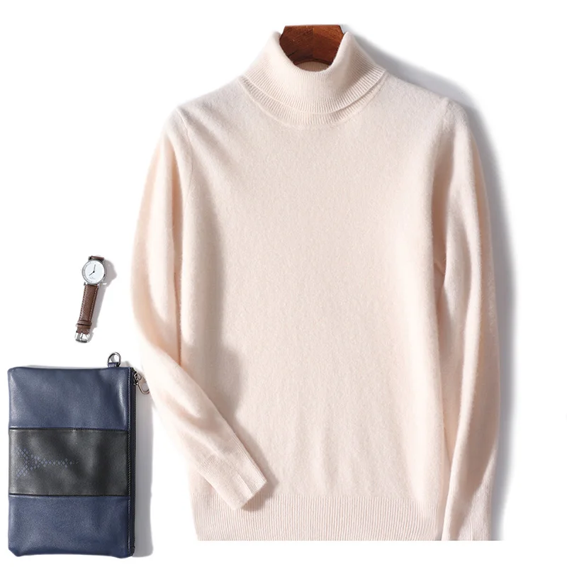 เสื้อสเวตเตอร์ไหมพรมคอสูงขนสัตว์แท้ 100% สำหรับผู้ชาย เสื้อกันหนาวไหมพรมทรงหลวม ไซส์ใหญ่ คุณภาพสูง สวมใส่สบาย เหมาะสำหรับทุกโอกาส