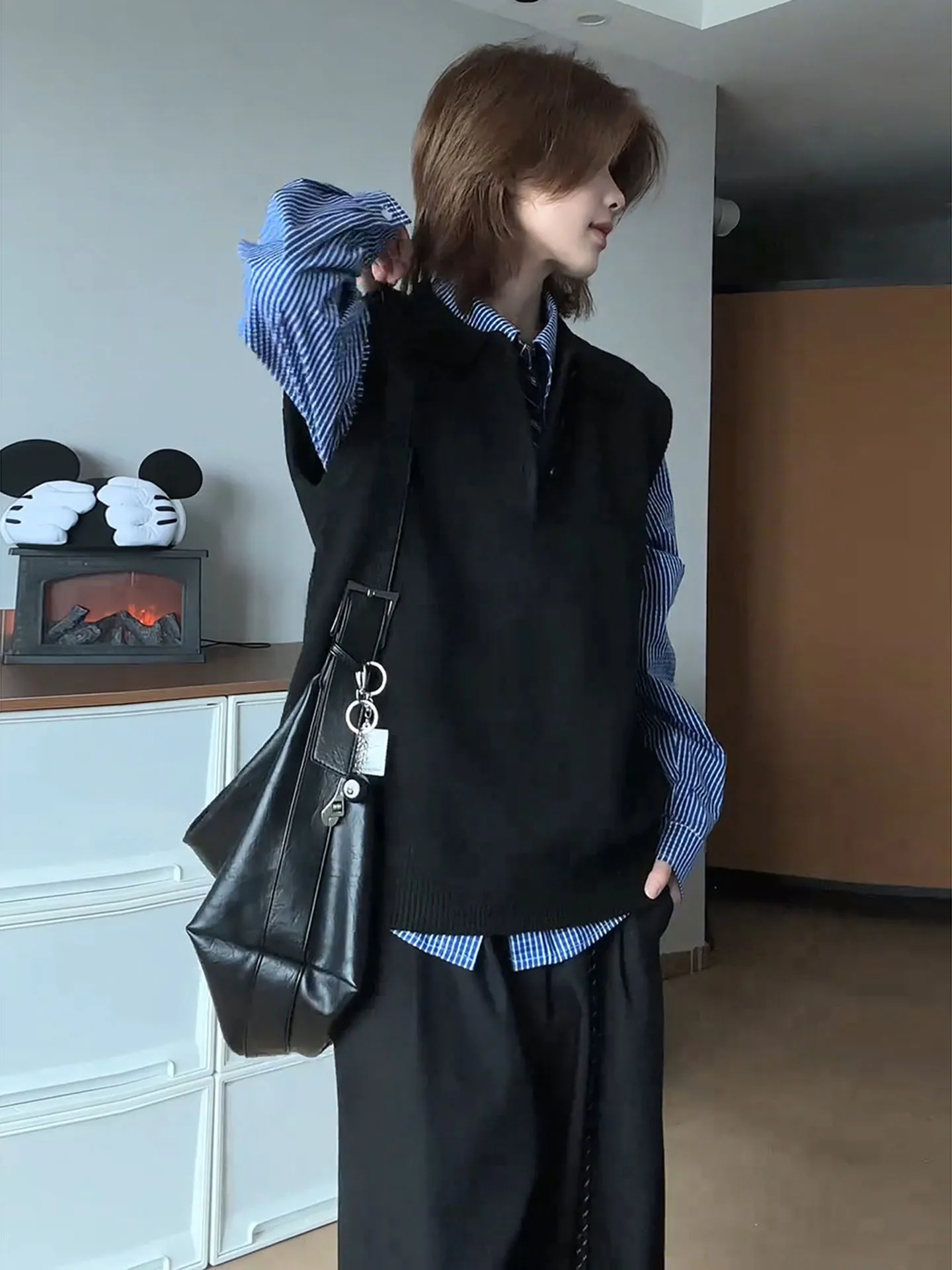 

Мужской вязаный жилет-свитер с отложным воротником для осени, повседневный, удобный, дышащий, влагоотводящий