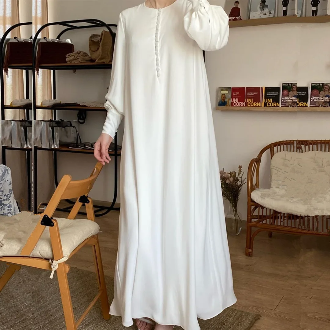 Gaun Muslim sifon elegan abaya untuk wanita Turki Dubai gaun lengan panjang warna Solid gaun Maxi longgar pakaian wanita