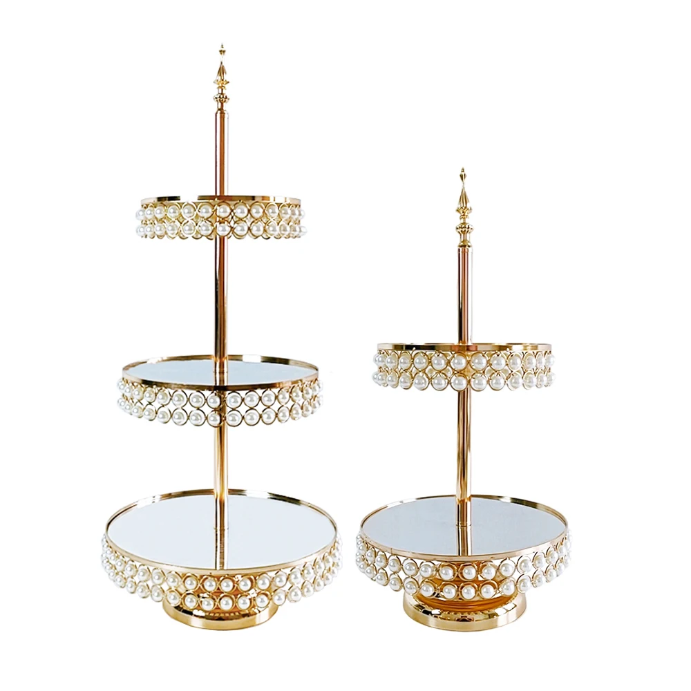 

Dessert Cupcake Stand, 3 Tier Cup Cake Holder Tower for Tea Party/Birthday/Weeding, Pearl Tiered Serving Tray with Metal Rod