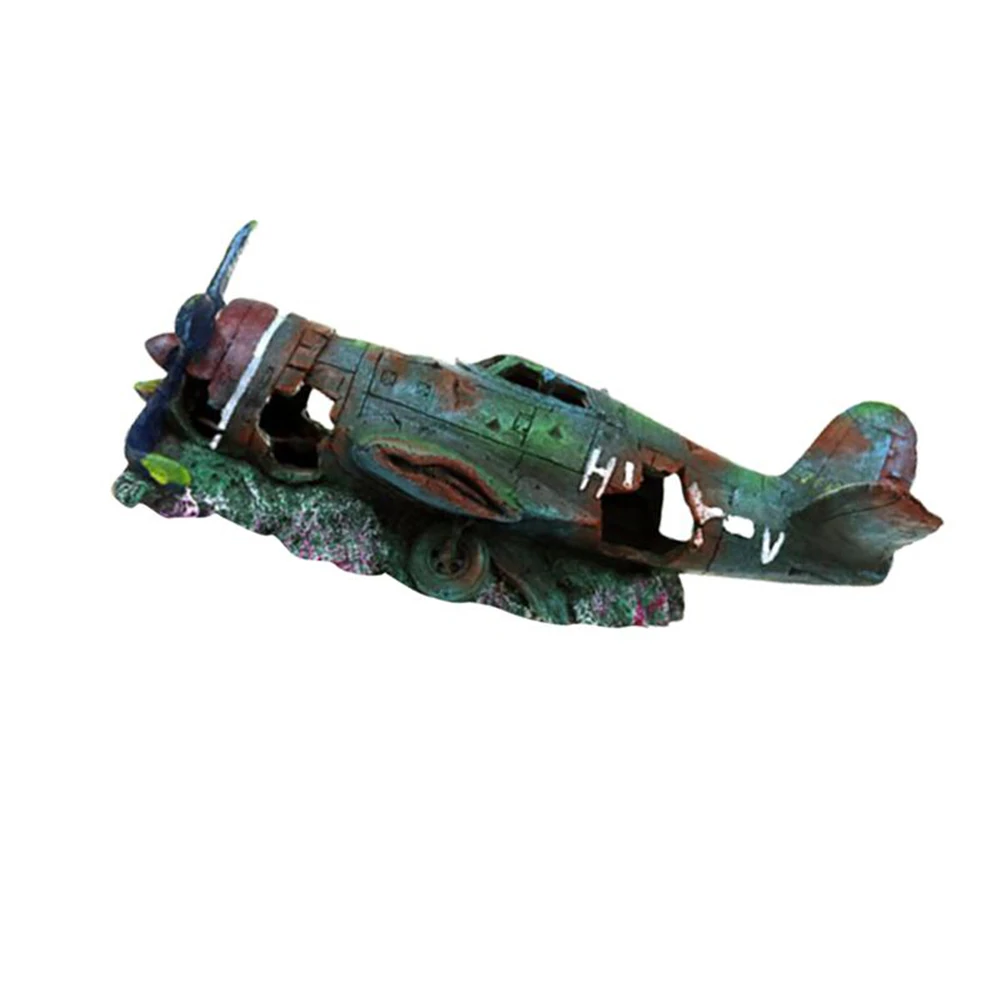 Artificial Plane Wreckage Ornament Shelter House Resin Craft For Aquarium Fish Tank Landscaping Decoration