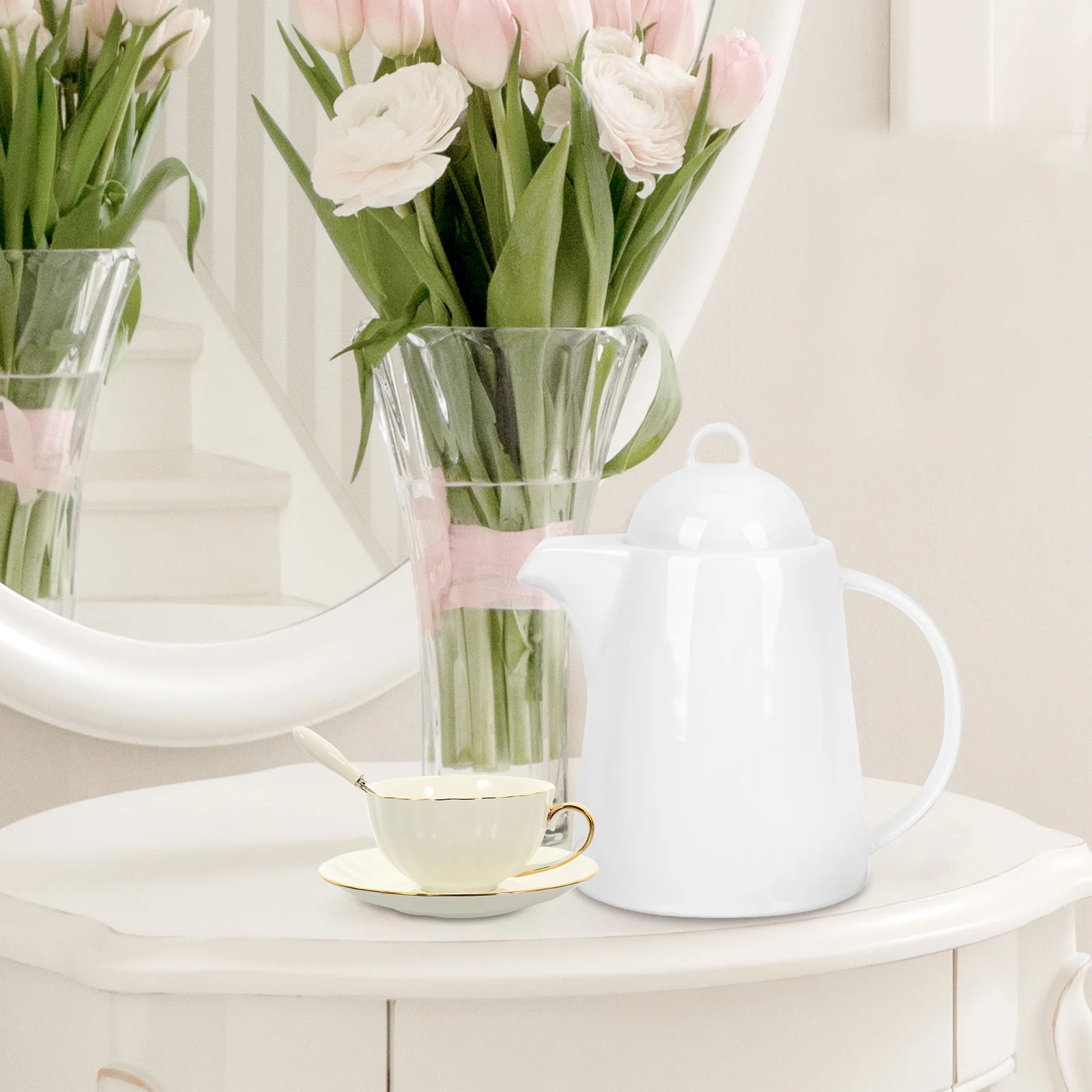 

Water Kettle Porcelain Coffee Pot Shop Ceramic Tea Pots Flower Teapot Drinking Rich and Flavorful Cup