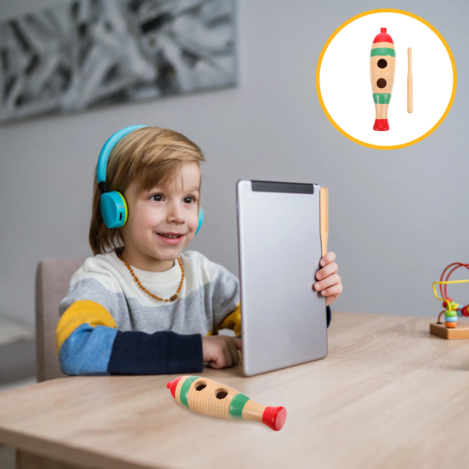 

1Pcs Wood Fish Shaped Guiro Early Education Musical Instrument Percussion Tool for Gift Wood Fish Shaped Guiro