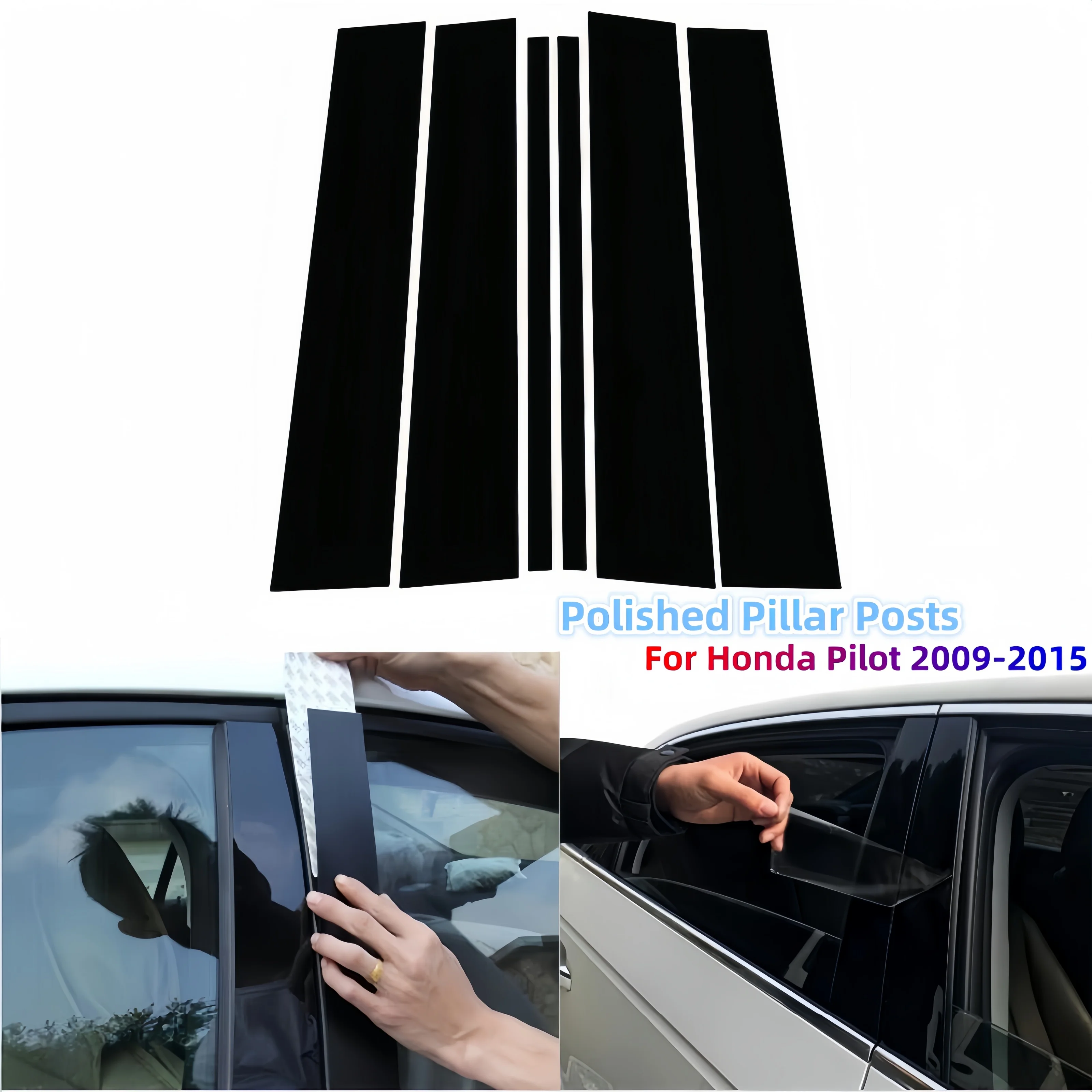 6pcs/Set Car Door Window Pillar Posts Glossy Black Column BC Molding Cover Trim For Honda Pilot 2009 2010 2011 2012 2013-2015