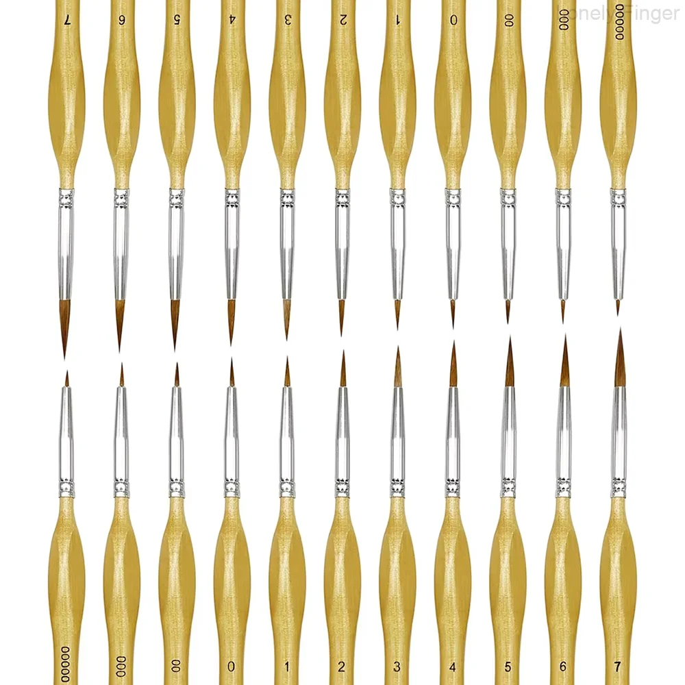 11-delige Fijne Detailpenselenset – Miniatuurkwasten – Wolfshaar – Extra Fijn – Voor Acryl, Olie, Aquarel, Nailart, Modelbouw En Miniaturen – Zwart