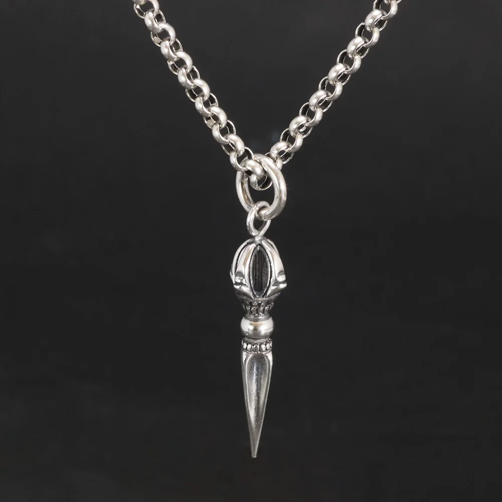 Real 925 Sterling Silver Small Vajra Pendant For Men and Women Buddhism Prayer Bouddha Jewelery