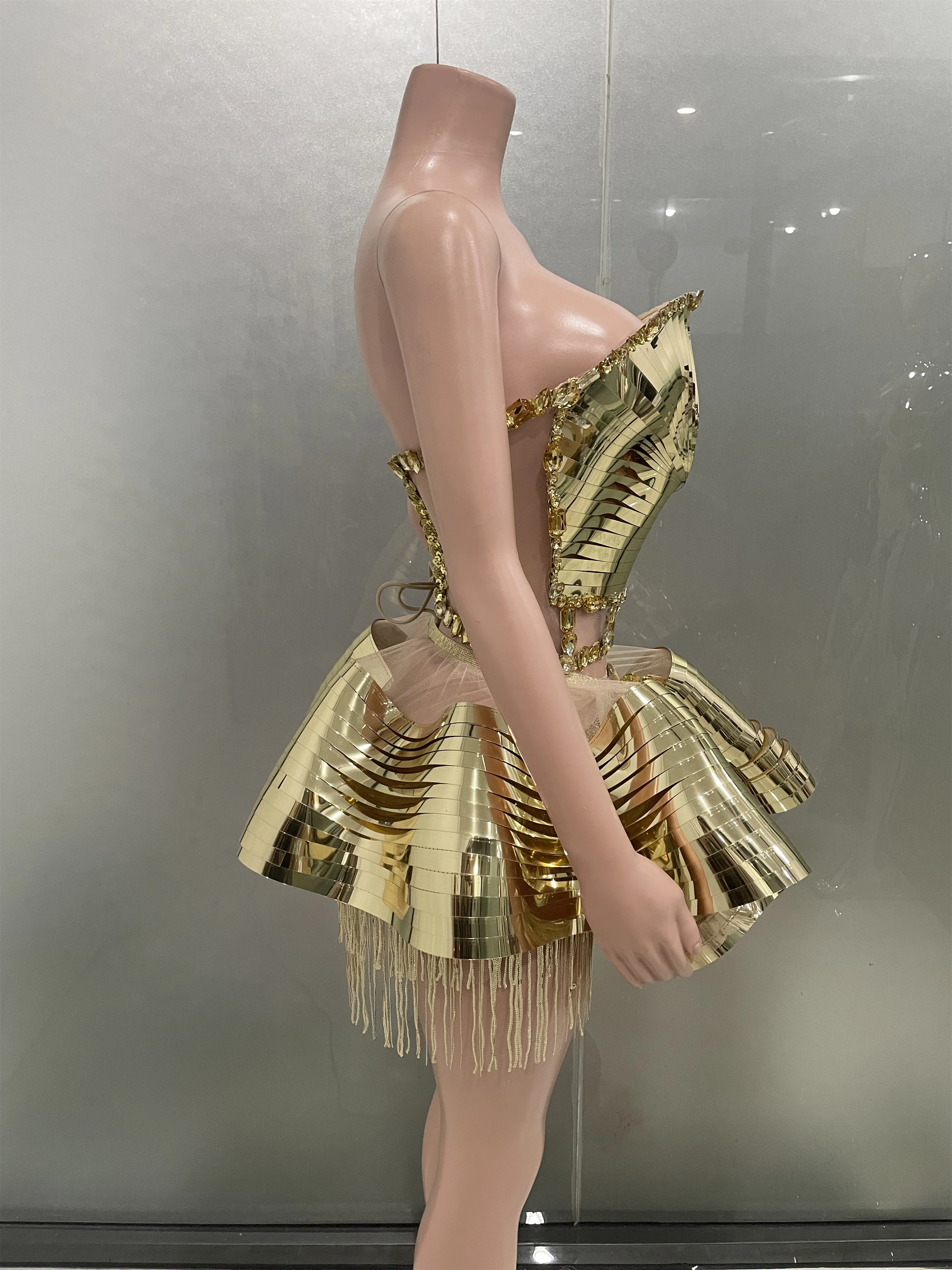 ผู้หญิงประกายไรน์สโตนทองเลื่อม 2 ชิ้นชุดสั้นเซ็กซี่การแสดงบนเวทีเครื่องแต่งกายงานพรอมปาร์ตี้ฉลองวันเกิดชุด