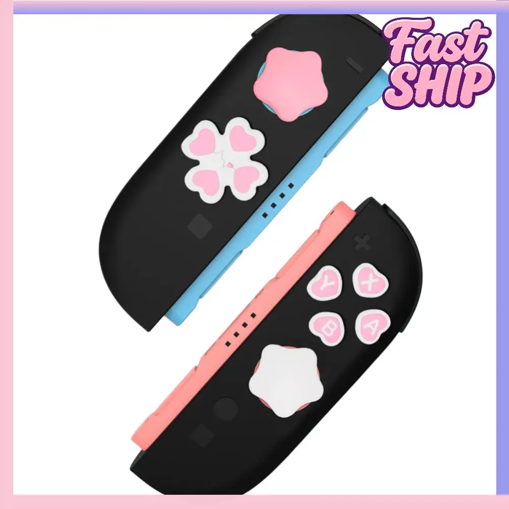 D-Pad Button Caps Silicone Thumb Grips Set for Nintendo Switch2 (Pink White)
