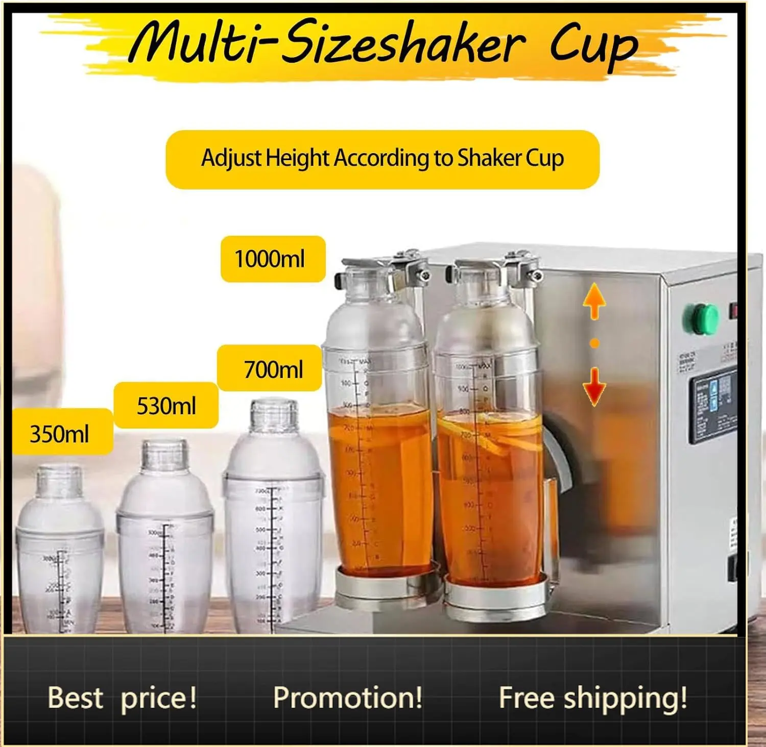 

120W Double Frame Milk Tea Shaking Machine, Stainless Steel Electric Shaker with 0-120s Adjustable Timer, 2 Shaker Cups, for Bob