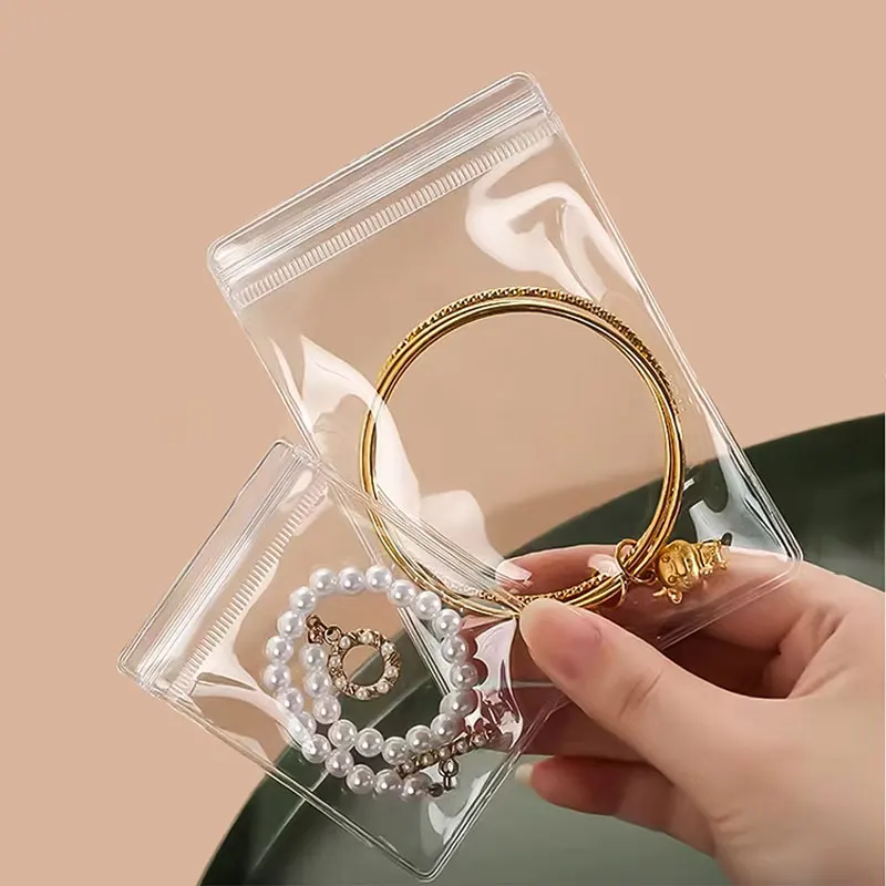 INPLUSTOP 20 pièces sacs d'emballage de bijoux en PVC Transparent 24 fils épaissir affichage emballage sac à fermeture éclair pochette de rangement