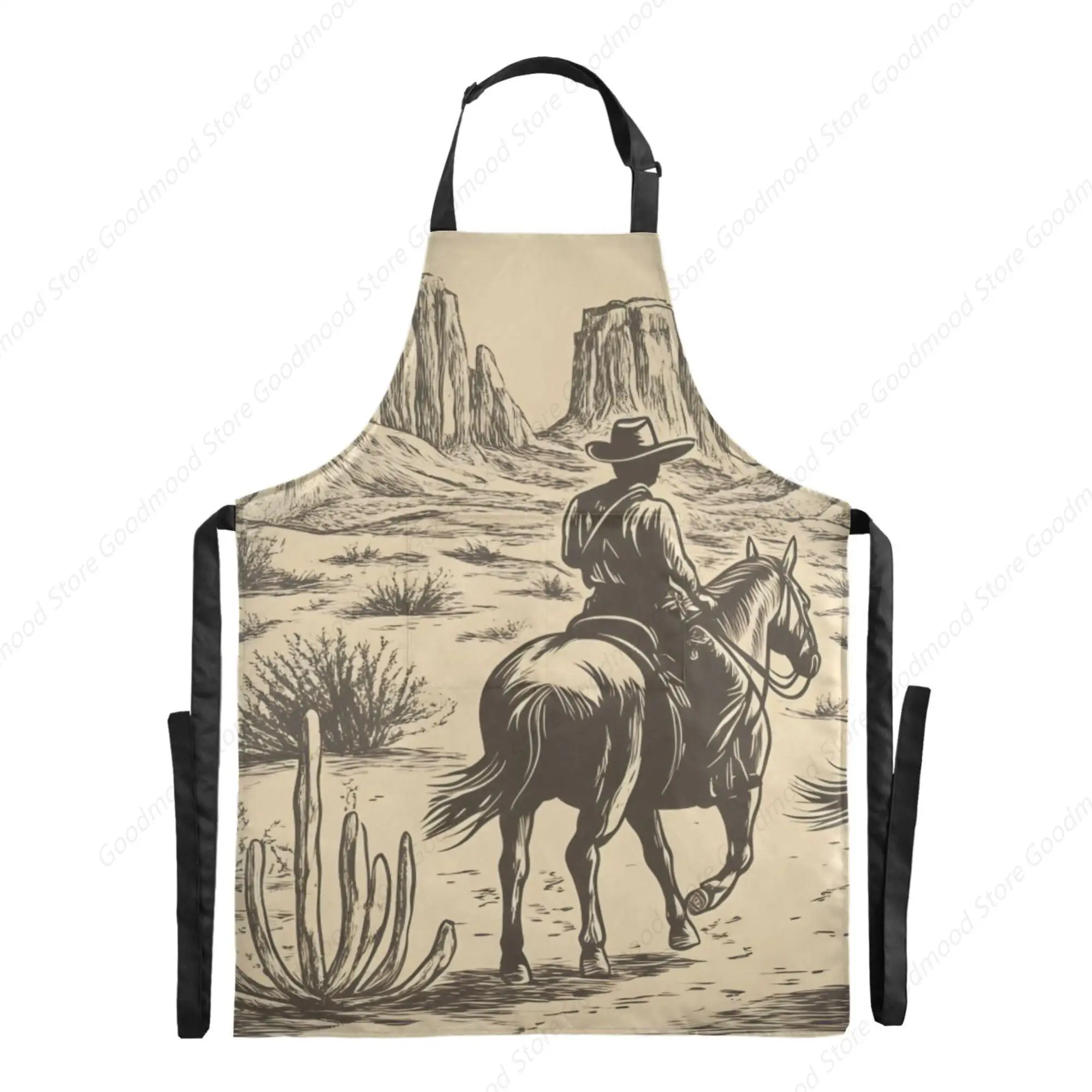 

Kitchen Apron Cowboy Riding Horses in The Desert Aprons for Women Men with Pockets, Adjustable Cooking Chef Aprons Funny Apron