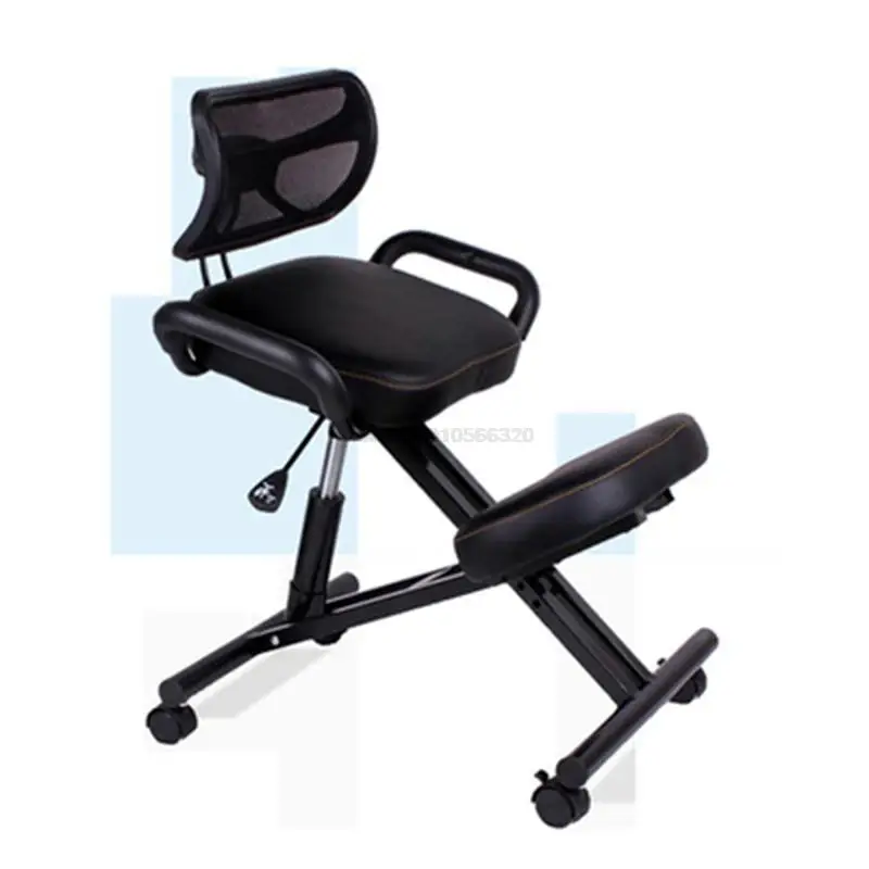 Sedia al ginocchio dal design ergonomico con schienale e maniglia sedia da ufficio in ginocchio sedia ergonomica in pelle nera con rotelle