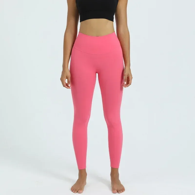 Yoga Pants Nude Feel Skin-friendly No Embarrassment Thread High Waist Elastic Waist Honey Peach Hip Sports Fitness Pants Women