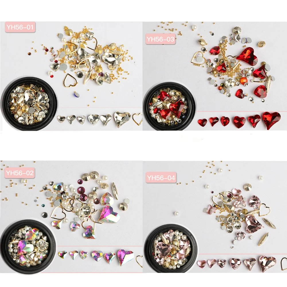 1 scatola mista cuore colorato cristallo strass per unghie accessori per unghie rosa brillante unghie fai da te decorazione per unghie cuore