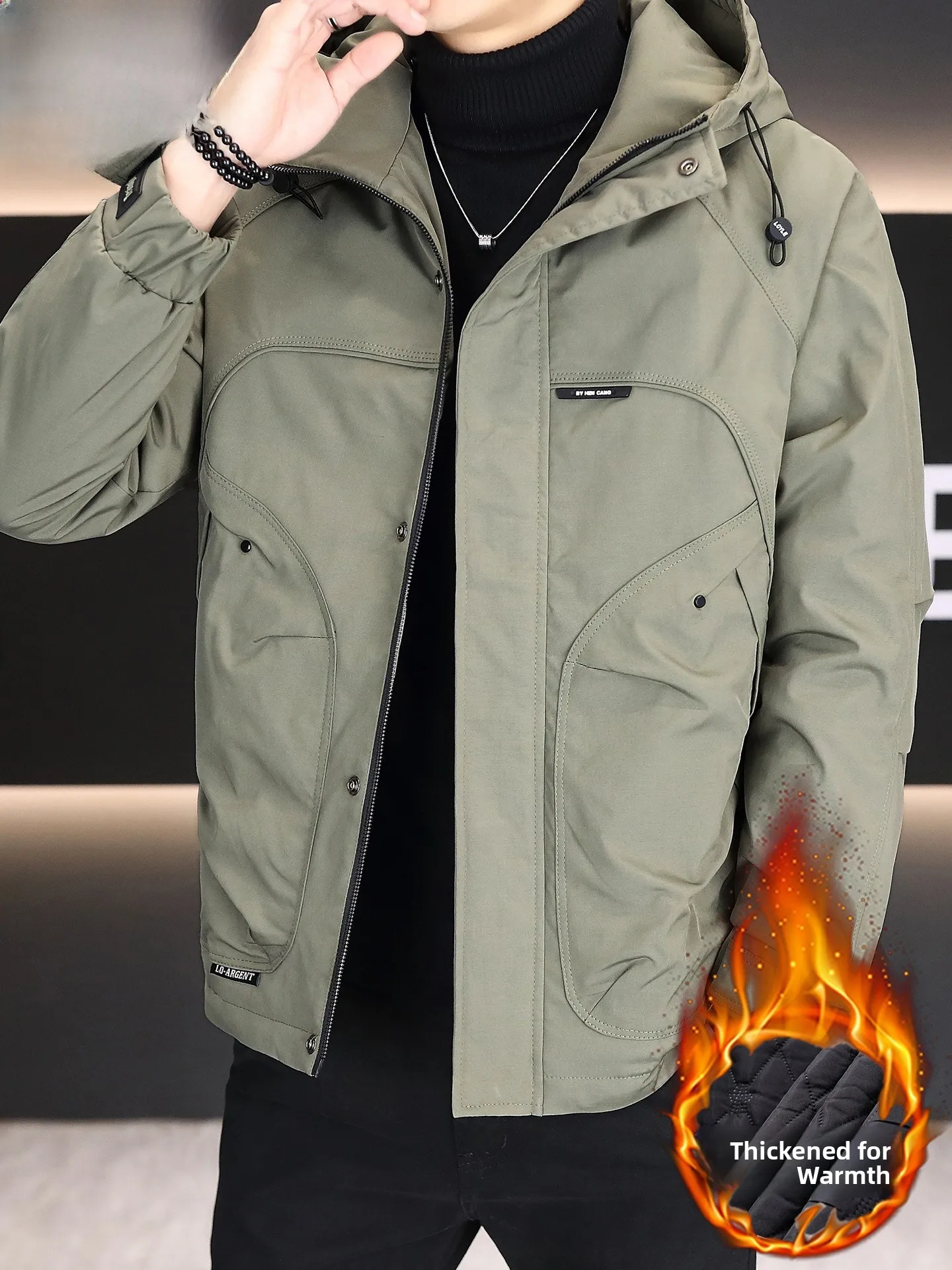 

Pierre Cardin Men's Autumn Winter Cotton Jaet Hooded Warmth Cold Resistance High End Workwear Fce Lined Zipper Closure