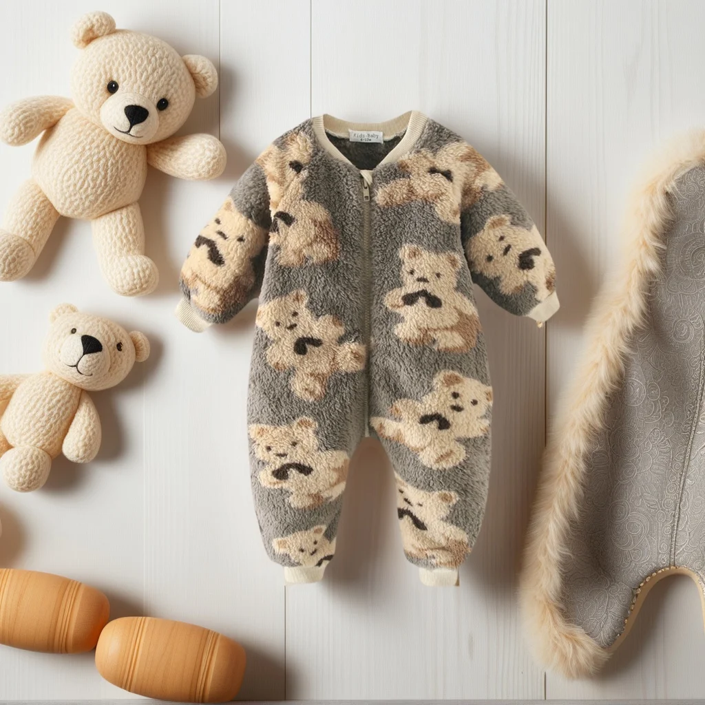 

Thickened Cartoon Jumpsuits Infants Clothing Zipper Cute Bear Winter Baby Lovely Rompers Fleece