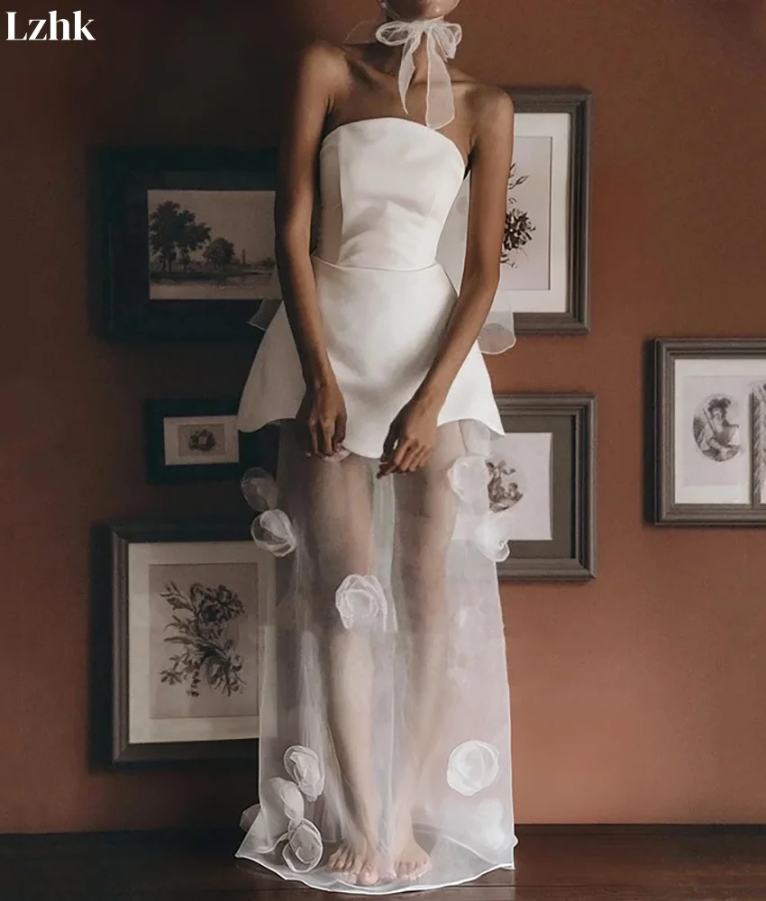 تخصيص مثير تول مستقيم 3D الزهور مساء اللباس مزاجه حمالة أكمام الطابق طول فساتين مناسبة مخصصة