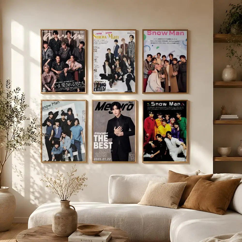 J-pop Group Snow Man Poster Self-adhesive Waterproof Paper Sticker Art Coffee House Bar Room Wall Decor
