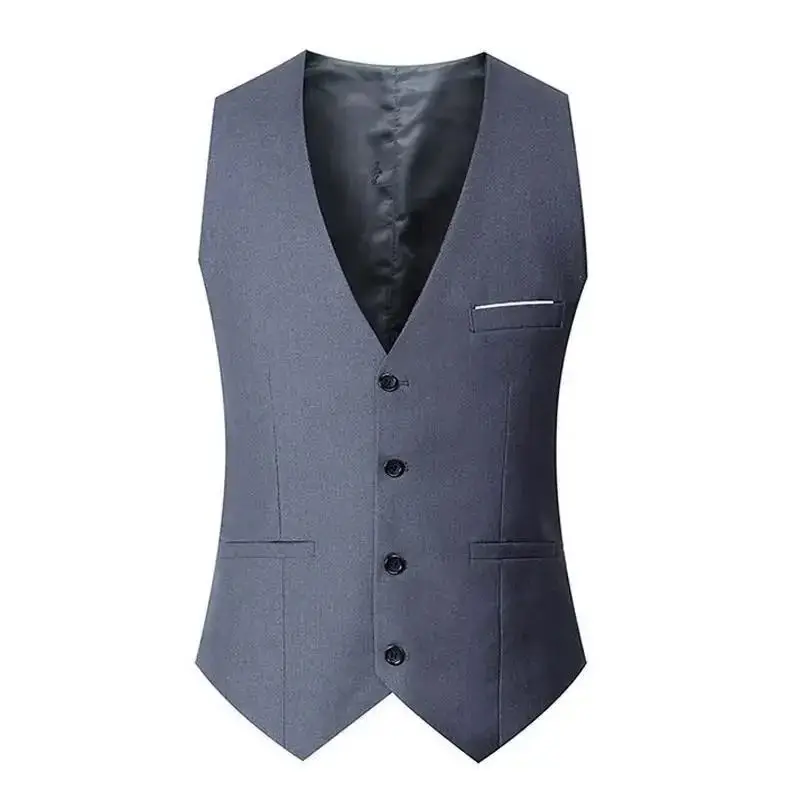 

Men's Slim Fit Busin Suit Vests Bla Blue Thiened Double Slit Splitting Plain Collar One Button Double Row Buttoning fo...