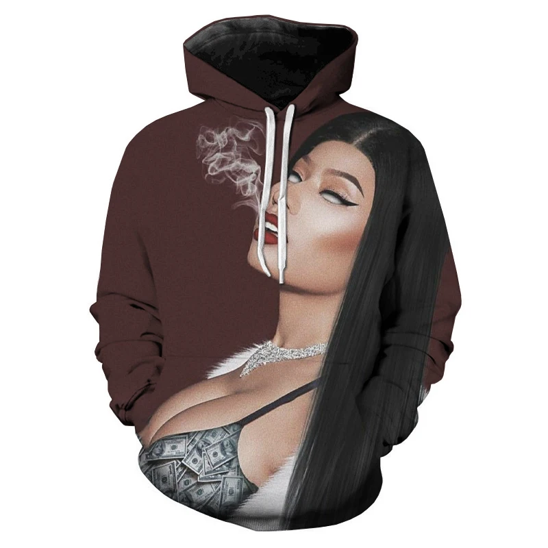 Penyanyi Nicki Minaj 3D dicetak Hoodies pria wanita Harajuku Swearshirt O-Neck lengan panjang Pullover besar Streetwear