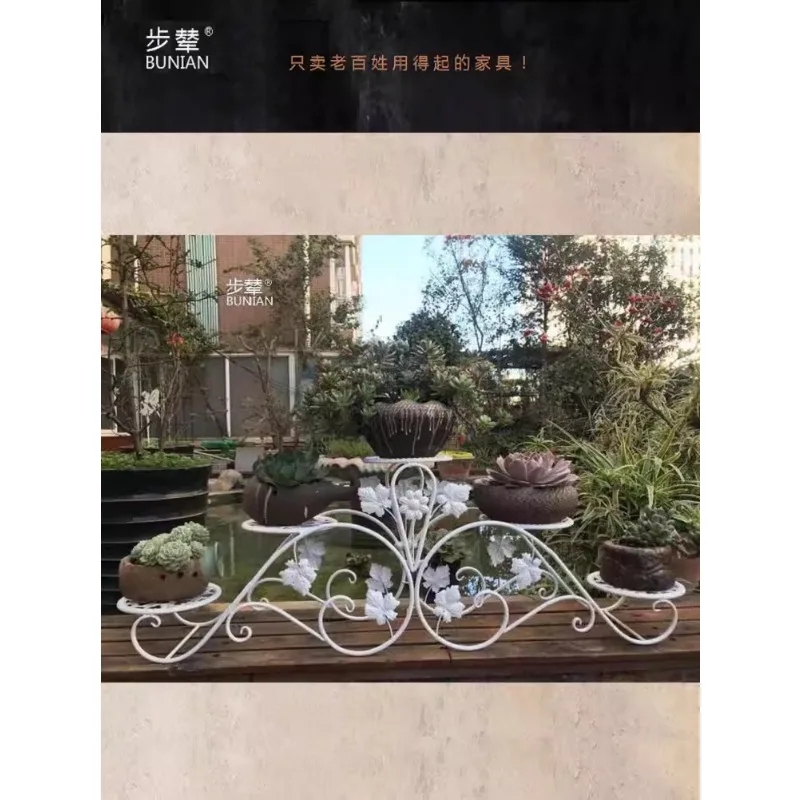 European spiral staircase wrought iron flower stand Floor-to-ceiling multi-layer flower stand Ladder Pastoral creative living ro