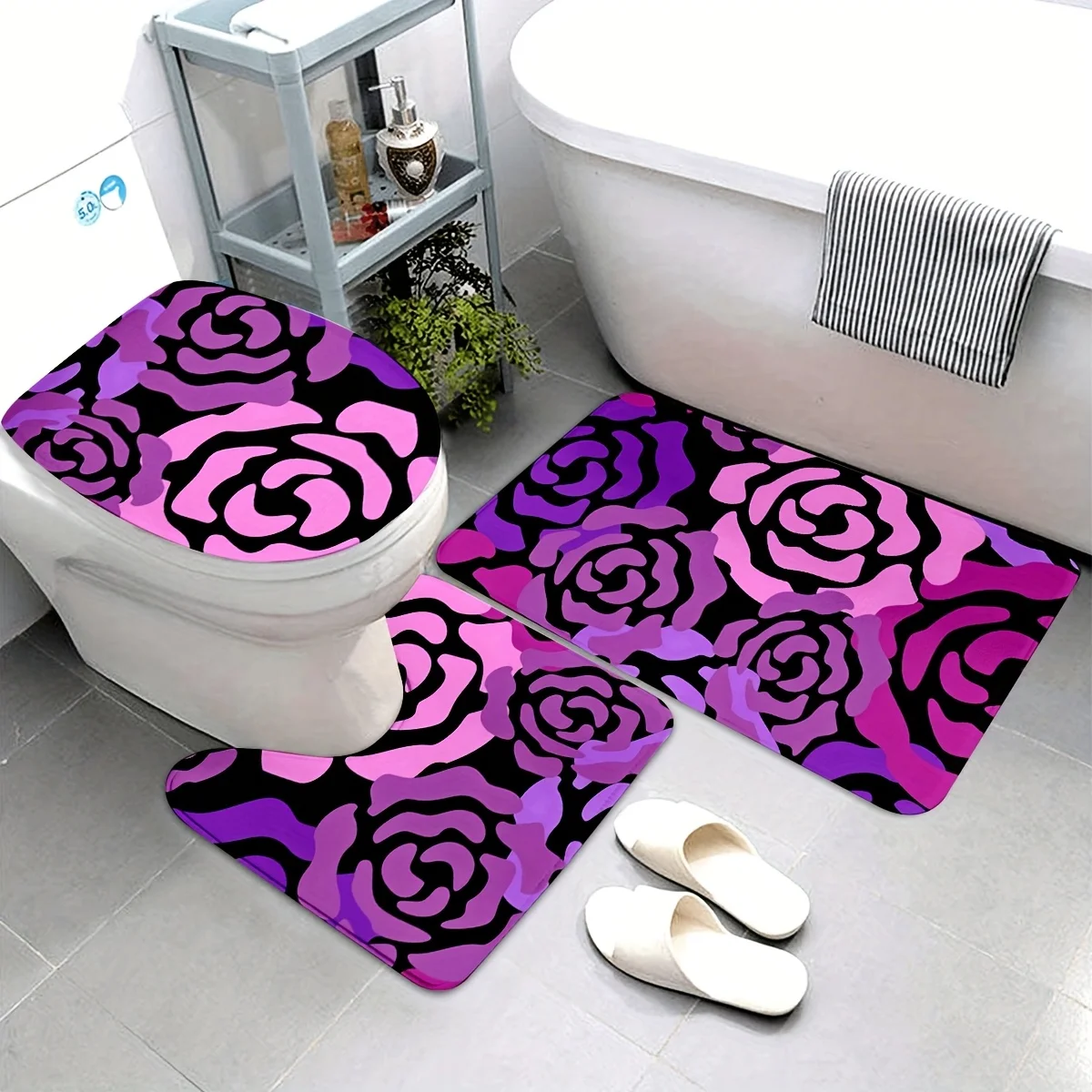 

3pcs Valentine's Day Bathroom Mat Set - Non-Slip, Machine Washable, Knit Fabric, Polyester, 550gsm, 0.47inch Thick, Oblong Shape