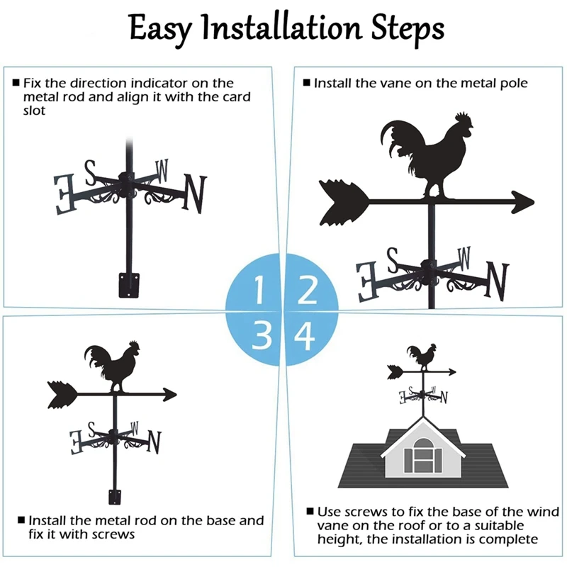 Rooster Cockerel Weather Vane Silhouette Wind Vanes Indicator Outdoors Decorations Garden For Roof Yard Building Easy To Use