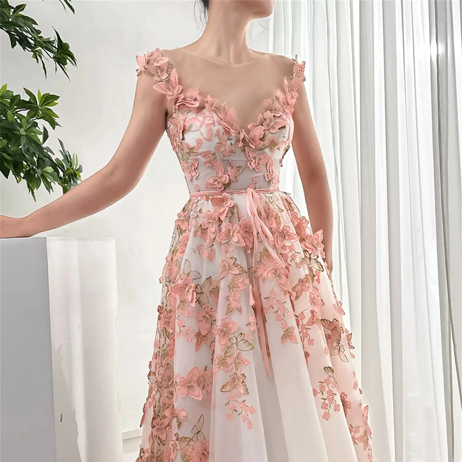 Aileen-vestido de noche acampanado de mariposa rosa para mujer, vestidos de lujo para niñas jóvenes, vestido de Gala de fiesta de cóctel de graduación de boda, 2024