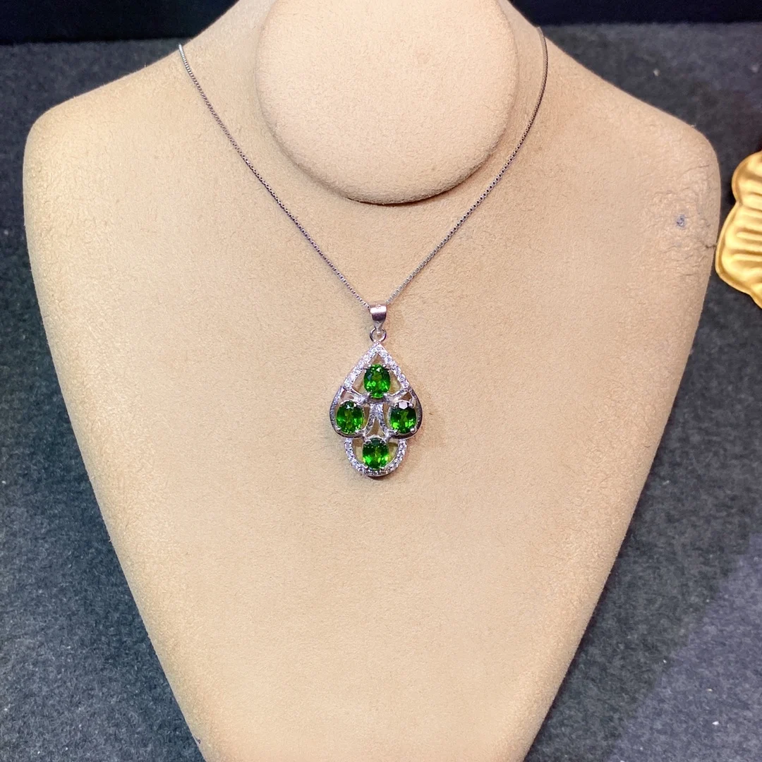 SHILOVEM 925 sterling silver Natural Diopside  pendants  classic fine Jewelry  women wedding gift  wholesale cz0405778agt