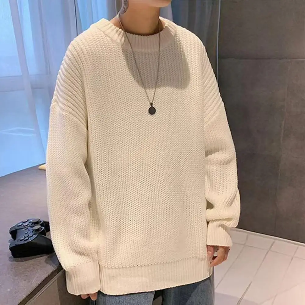 Men Pullovers Korean Fashion Young Style Sweaters Men Autumn Solid Color Knitted Sweaters Slim Fit Mens Clothes Men Street Wear