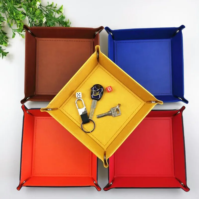 Creative PU Leather Valet Trinket Folding Tray Collapsible Phone Key Wallet Coin Desktop Storage Sundries Box Bins Accessories