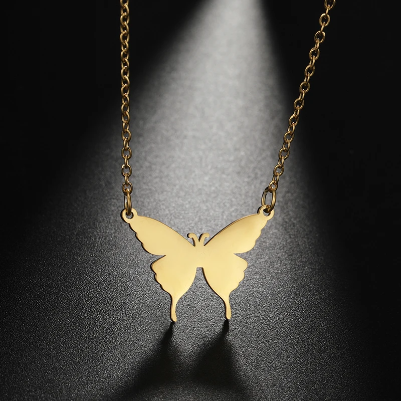 Fashion Stainless Steel Gold Silver Color Necklace Butterfly Pendant Necklace for Women Jewelry Christmas Gift