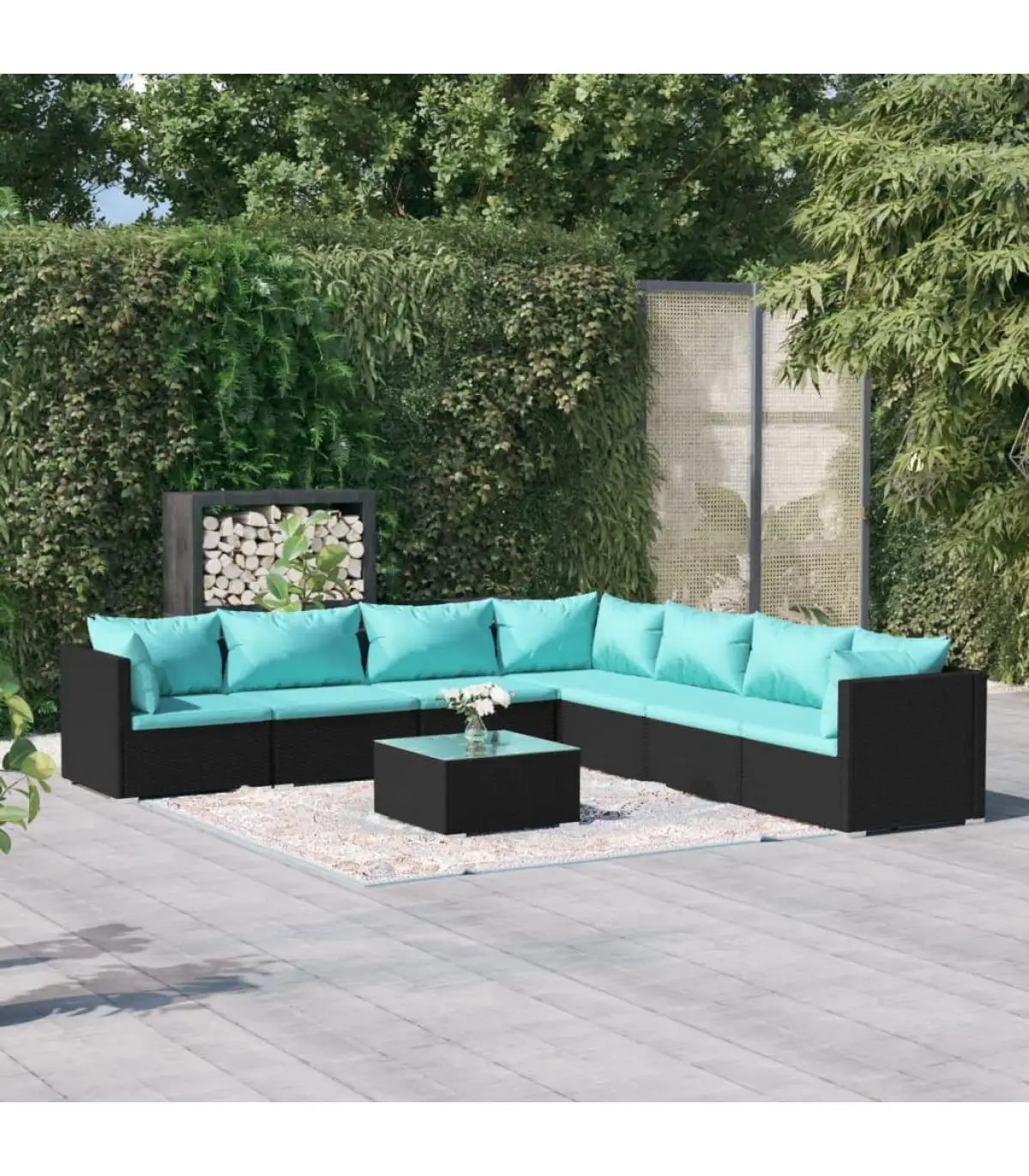 Garden sets garden furniture Set 8 PCs and black synthetic rattan cushions