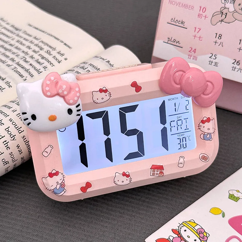 

Sanrio Hello Kitty Alarm Clock Cartoon Mini Kitty Cat Noctilucent Alarms Clocks Dormitory Desktop Ornament Student Alarm Clocks