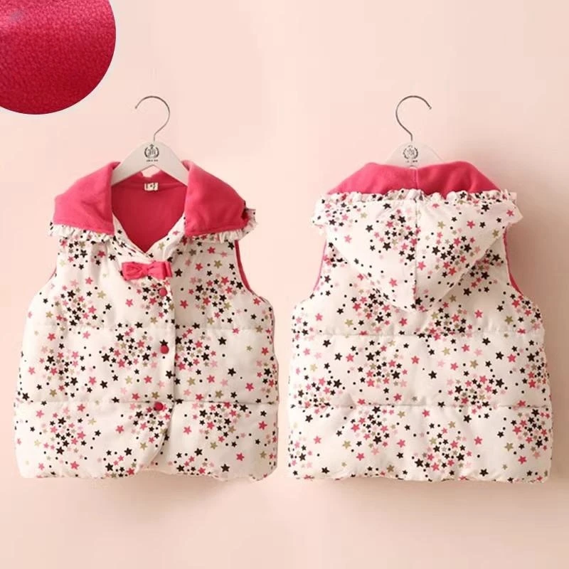 

2025 Зимняя теплая верхняя одежда для детей 2, 3, 4, 5, 6, 8, 10 лет, толстый жилет принцессы с капюшоном и полным принтом, жилет для маленьких девочек, куртка