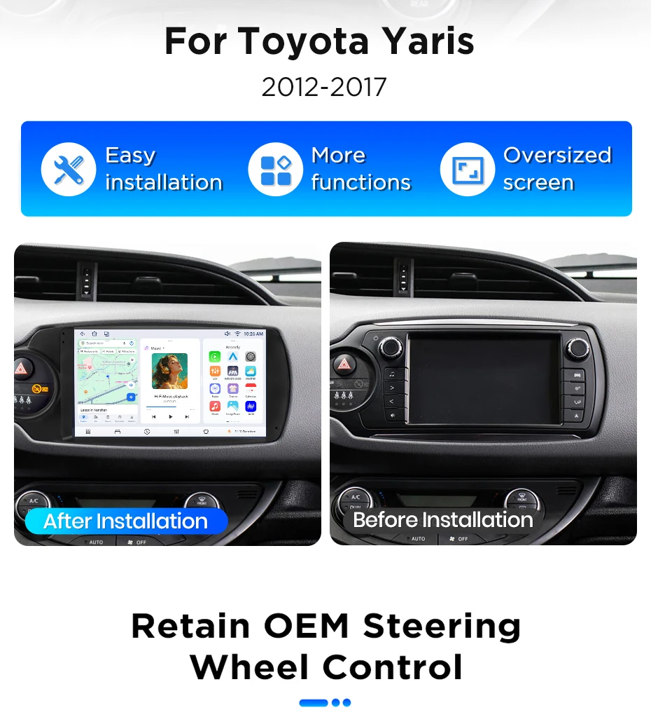 Junsun Android 15 Auto-Intelligentes System für Toyota Yaris 2012-2017 AI Wireless CarPlay für Apple Auto 9" IPS Touchscreen – Detail 5