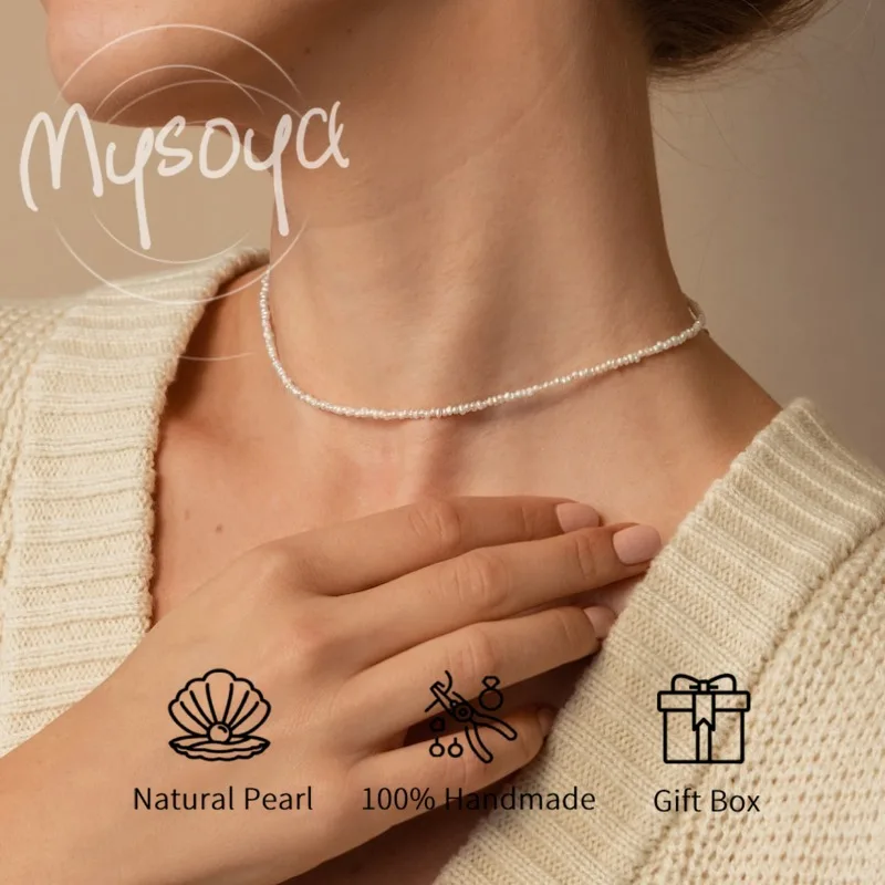 

MYSOYA White Baroque Freshwater Pearl Necklace 2-3mm With Gift Box For Her/Him Birthday/WeddIng/Anniversary/Christmas Gift
