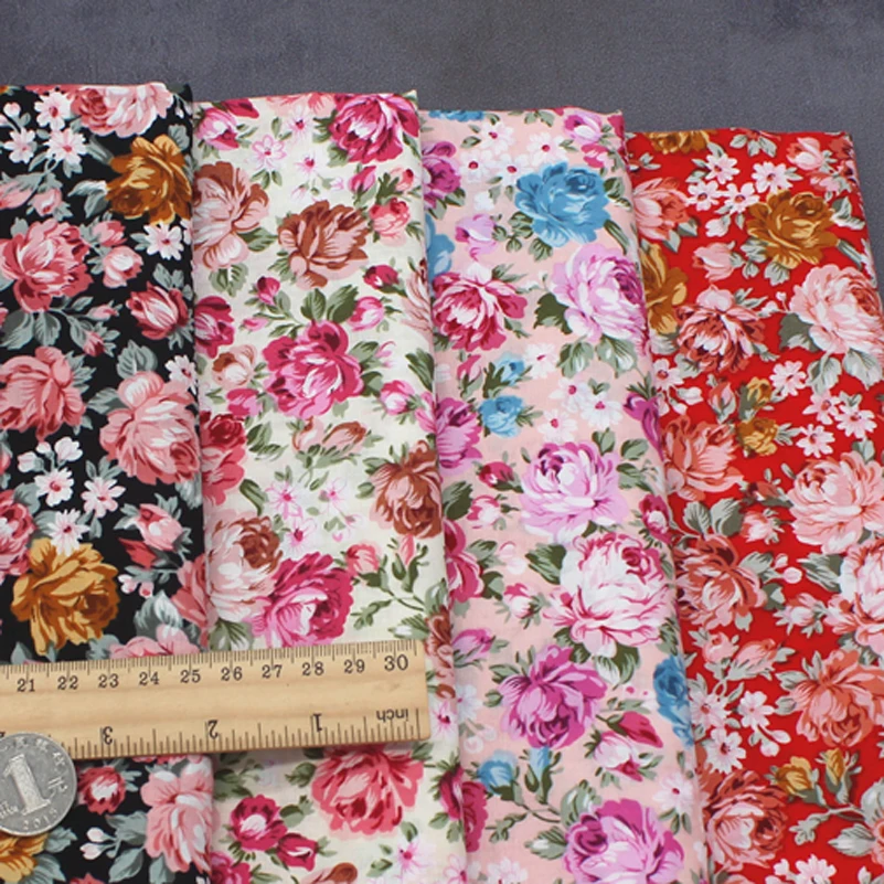 Cotton Poplin Printed Fabric Pastoral Style Large Floral Clothing Thin Breathable Sewing Accessories