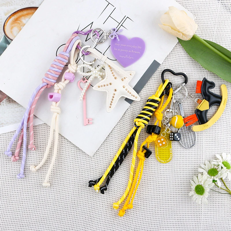 1 adet sevimli spor tarzı Trojan deniz yıldızı aşk dokuma halat çanta anahtarlığı takılar kolye kadınlar için moda çanta aksesuarları