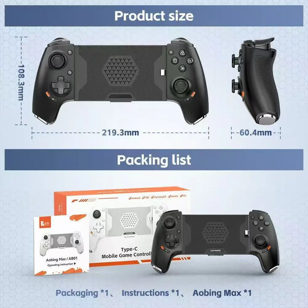 Gamwing AB01 Gamepad Type-C Bedraad Bluetooth Dual-Mode Android IOS Computerschakelaar Universele Hall Rocker Lineaire Hall Trigger