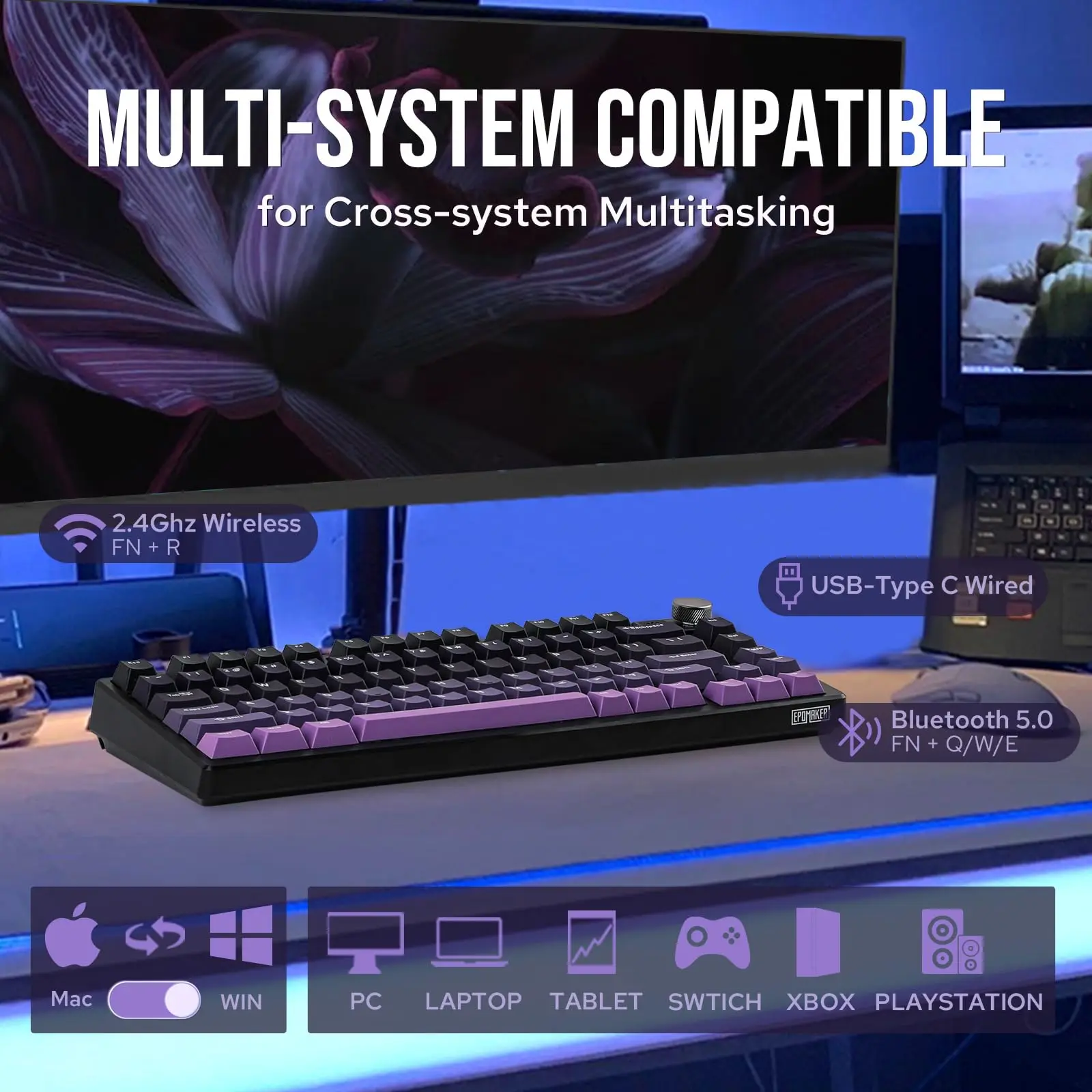 EPOMAKER HE75 Mag 75% Hot-Swap Gasket-Mounted Wired/Bluetooth/2.4GHz Wireless Mechanical Keyboard with RGB Backlight for Mac/WIN - Image 3