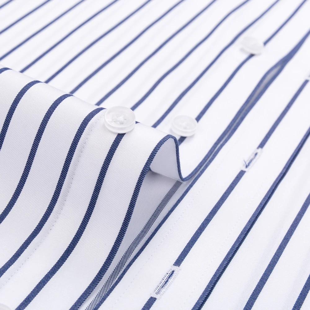 قمصان رجالية منقوشة مخططة غير حديدية بأزرار سفلية قميص قطني بكم طويل للأعمال خالية من التجاعيد قمصان عادية تناسب القماش القطني