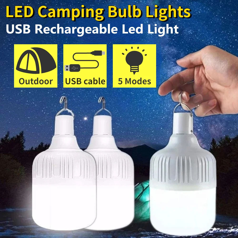 Outdoor USB 18650 Battery Rechargeable LED Lamp Bulbs 30W Emergency Light Hook Up Camping Fishing Portable Lantern Night Lights