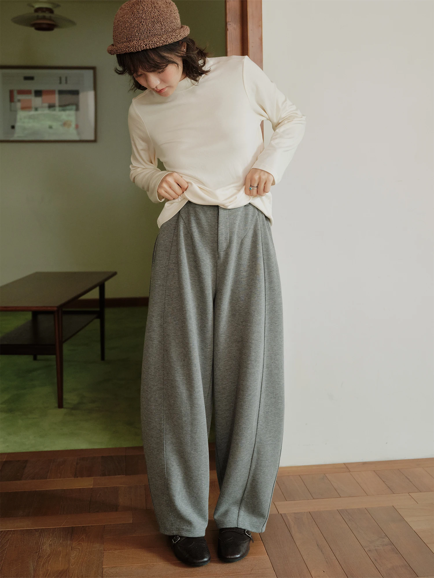 

Loose Balloon Pants Women's Casual Print Cotton Blend Pleated Skin-friendly Breathable Slimming Pants Autumn l Waist